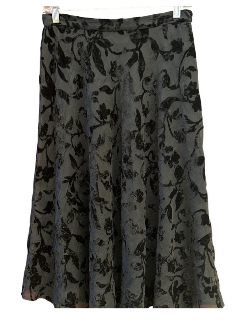 Vintage Talbots Black Floral Velvet Burnout Midi Skirt Sz 14P